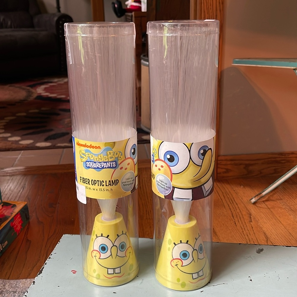 SPONGEBOB NIGHT NITE LAMP LIGHT SQUAREPANTS FIBER OPTIC Pair NEW